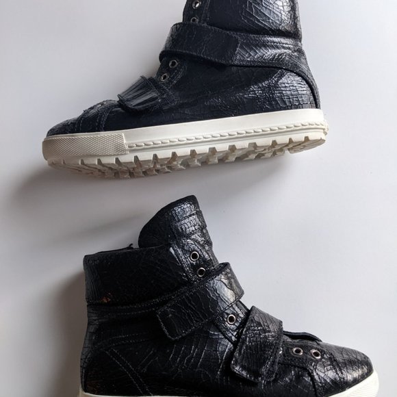 MIU MIU Black Leather High Top Sneaker Donna Cracle - Picture 4 of 12